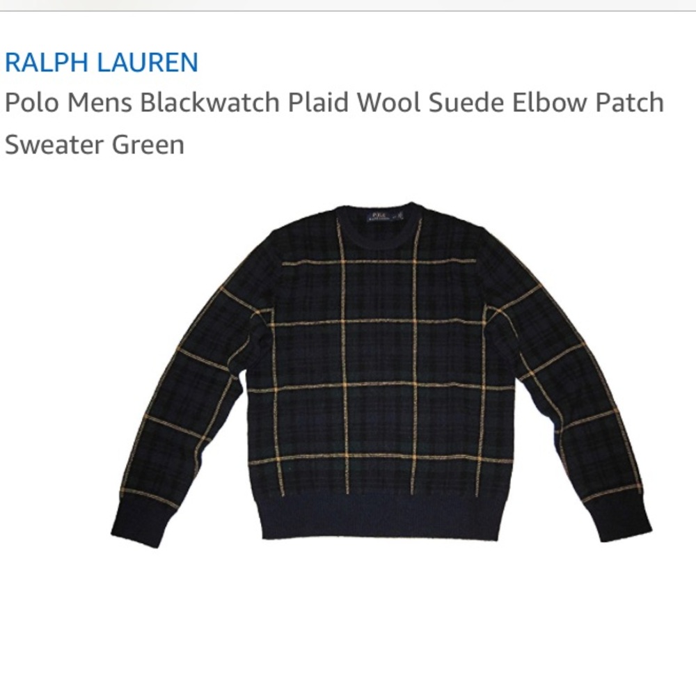 RALPH LAUREN Polo Mens Plaid Elbow Patch Sweater
